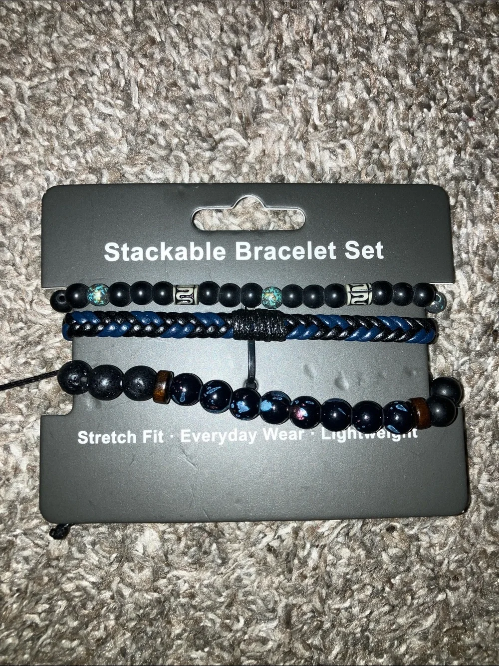 LEGACYROCK 2026 Men's Stackable Beaded Bracelet Set - Black & Blue 3 Sets New